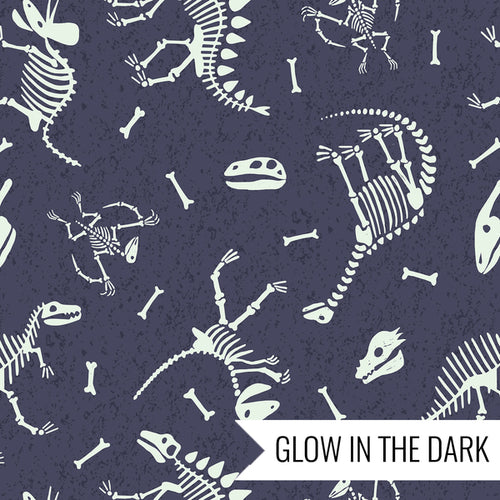 Dino Glow Skeletons Indigo by Lewis & Irene