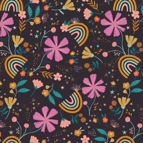 Good Vibes Rainbow Flowers Black by Dashwood Studio
