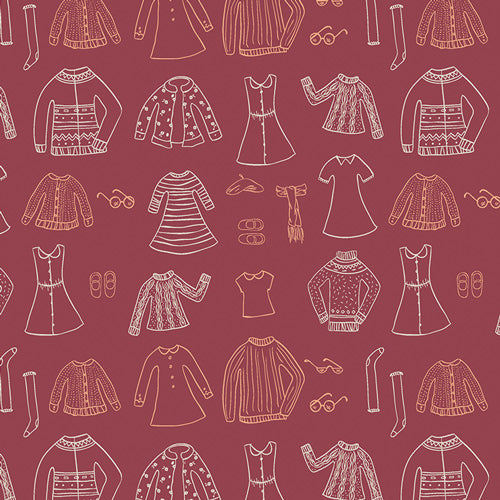 Little Clementine Papercut Wardrobe Crimson by Art Gallery Fabrics