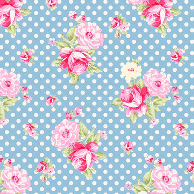 Posie Polka Dot Floral Blue by Tanya Whelan