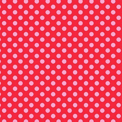 Wanderlust Summer Dots Pink Polka Dots on Red by Michael Miller Cotton Quilting Fabric