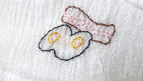 Bacon & Egg Hand Embroidered Handkerchief - Stitch Morgantown